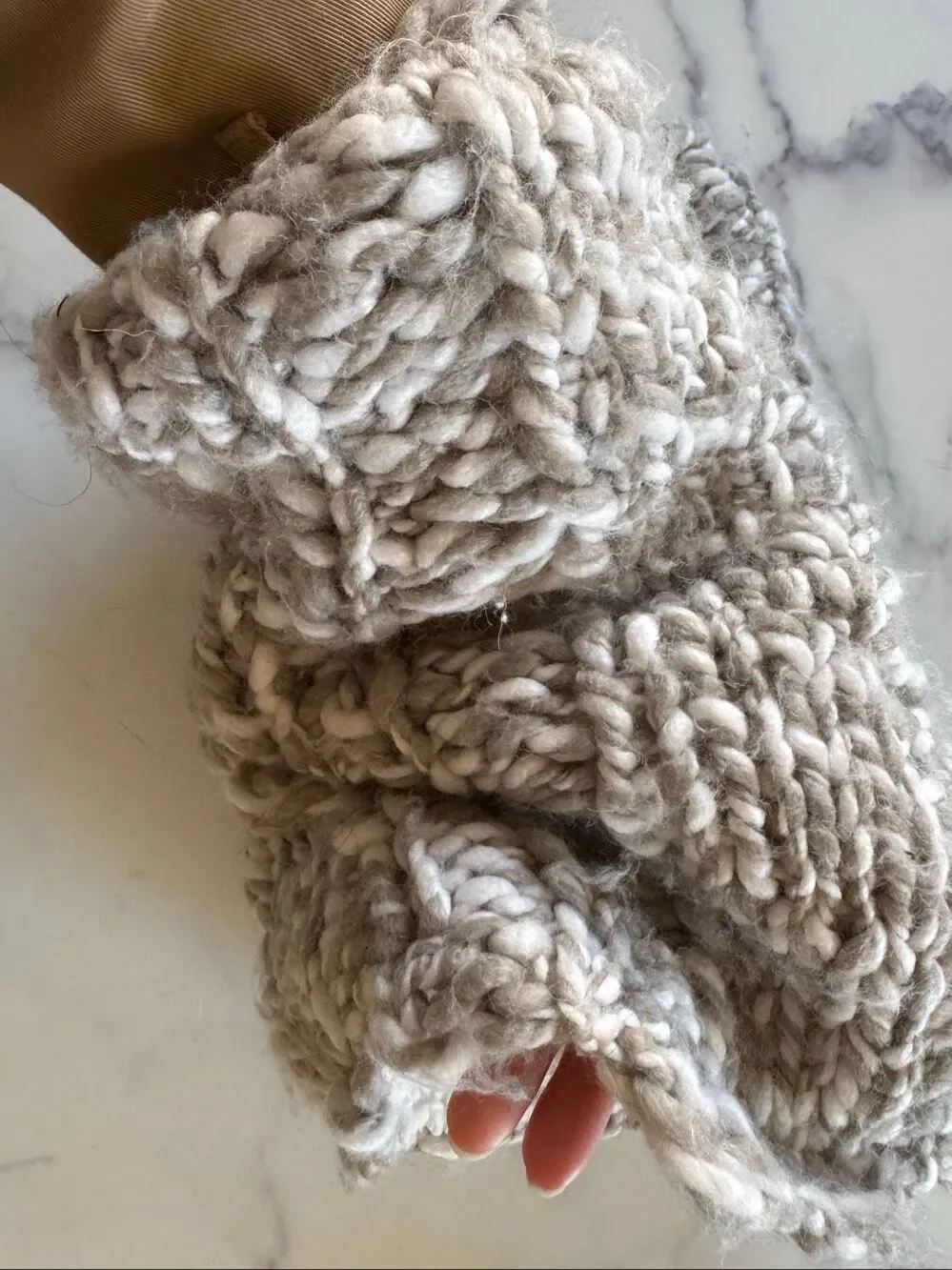 Cream tan knit neck scarf pullover tube thick plush